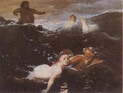 Arnold Bocklin Playing in the Waves Sweden oil painting artist
